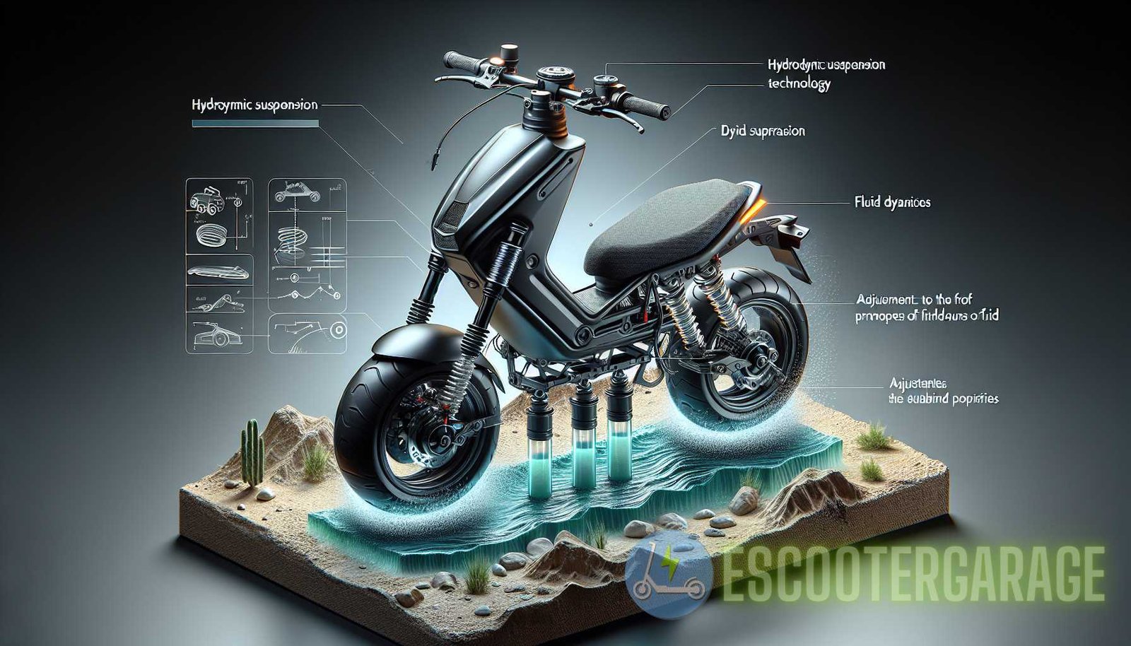 Illustration for section: Hydrodynamic suspensions are yet another advanced technology enhancing eScooter performance. These s - hydropower